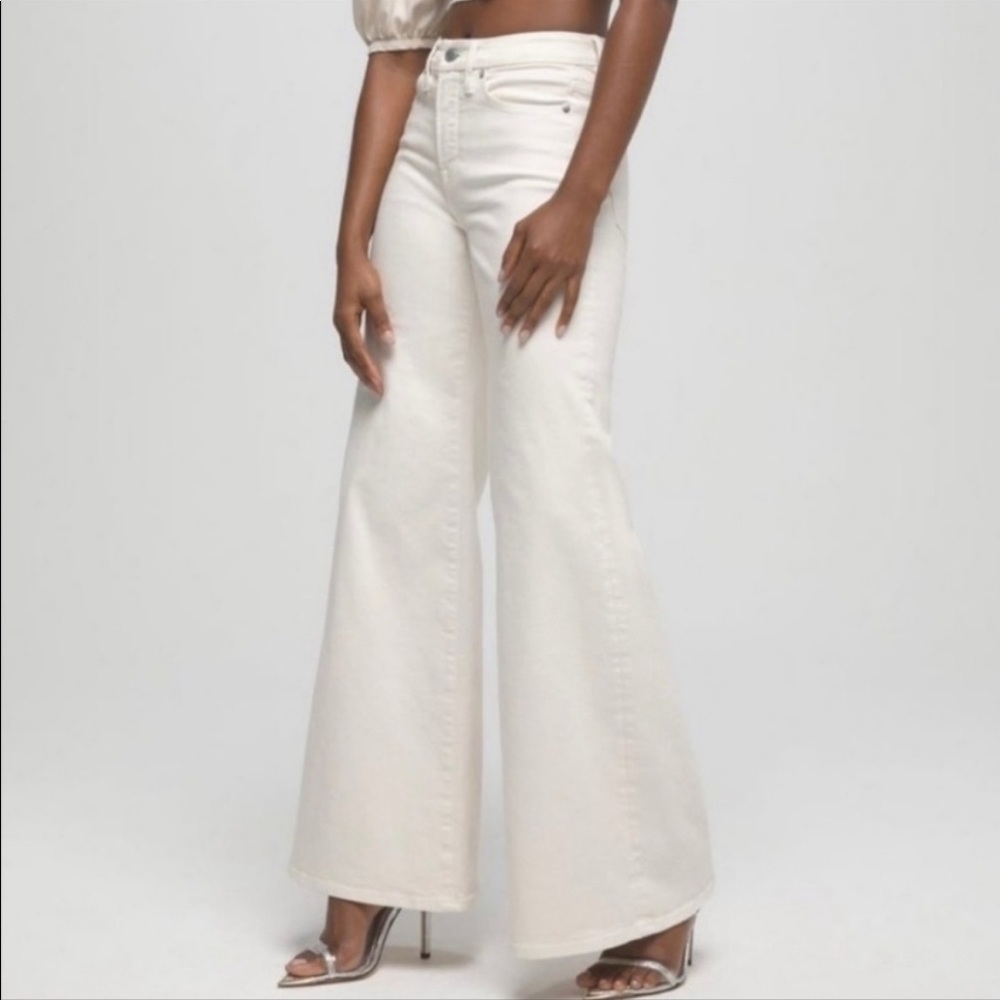 {Good American} Good Waist Palazzo Wide/Flare Leg Jeans, Bone, Size 15/34.5